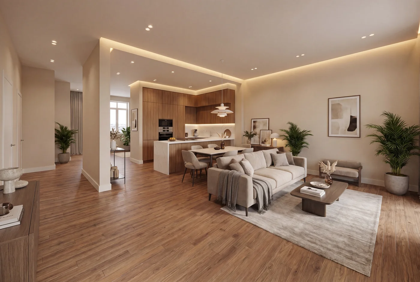 Salón · Panel de madera y TV empotrada